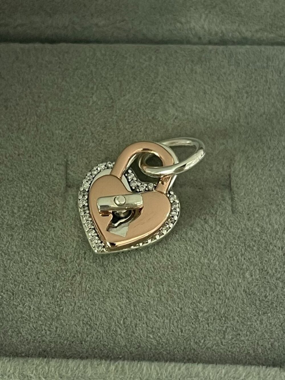 Pandora Two-tone Twistable Heart Padlock Double Dangle Charm